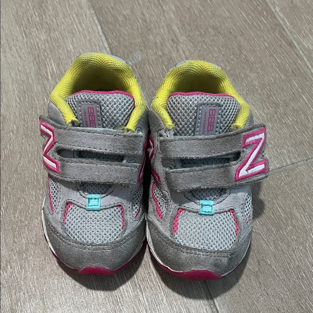 New Balance Kids' Sneakers in Gray and Pink with Yellow Accents